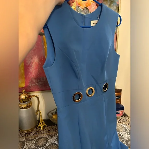 light blue sequin dress long Milly Women's Liv Belted Pleated Dress - Blue - Size 4 main image 0